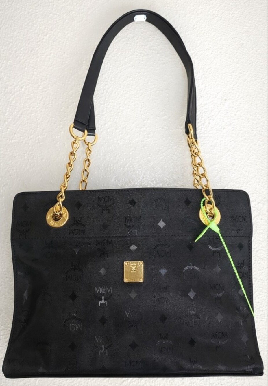 MCM Black Monogram Tote Bag with Gold Chain